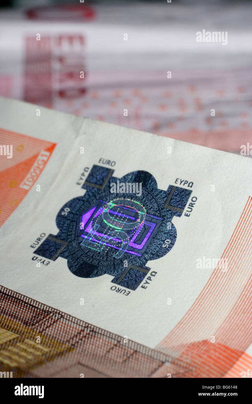 Gli elementi di protezione in euro bill. Foto Stock