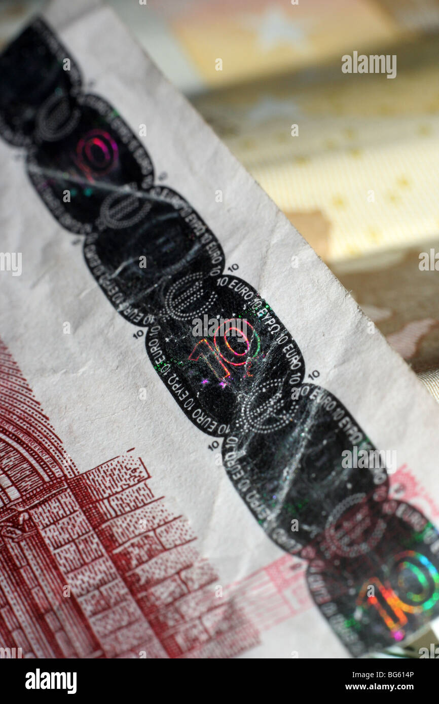 Gli elementi di protezione in euro bill. Foto Stock