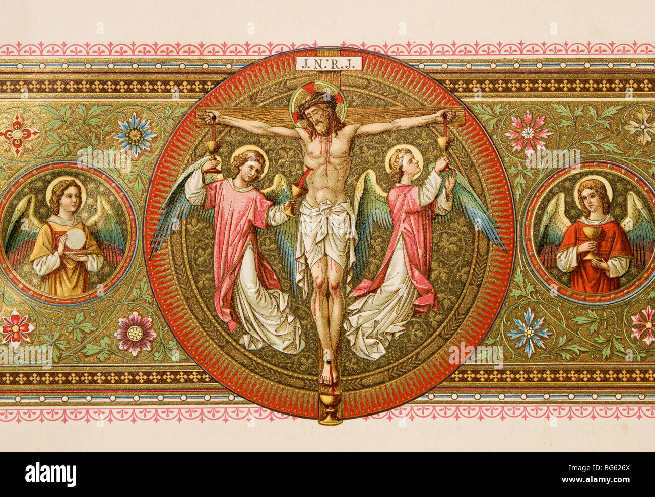 Cristo sulla croce e angeli - vecchia liturgia prenota Foto Stock