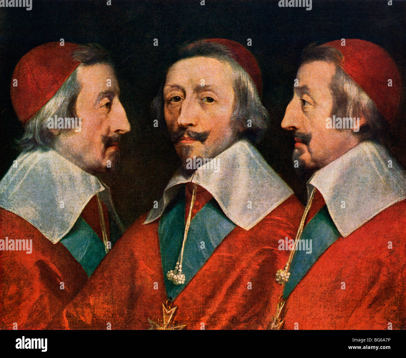 Armand-Jean du Plessis, Cardinale e Duc de Richelieu. Colore mezzetinte di una pittura Foto Stock