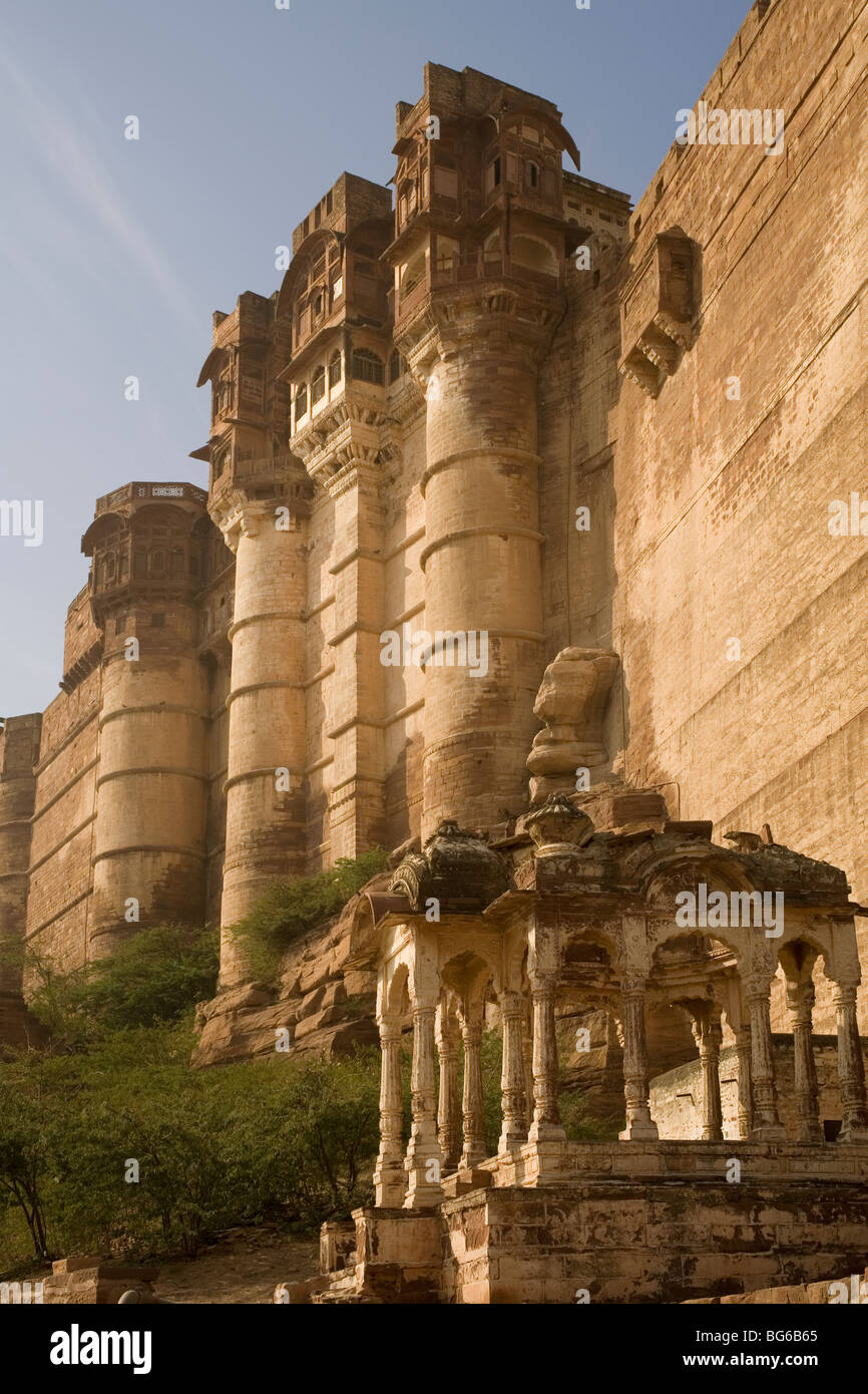 India Rajasthan Jodhpur Meherangarh fort pareti Foto Stock