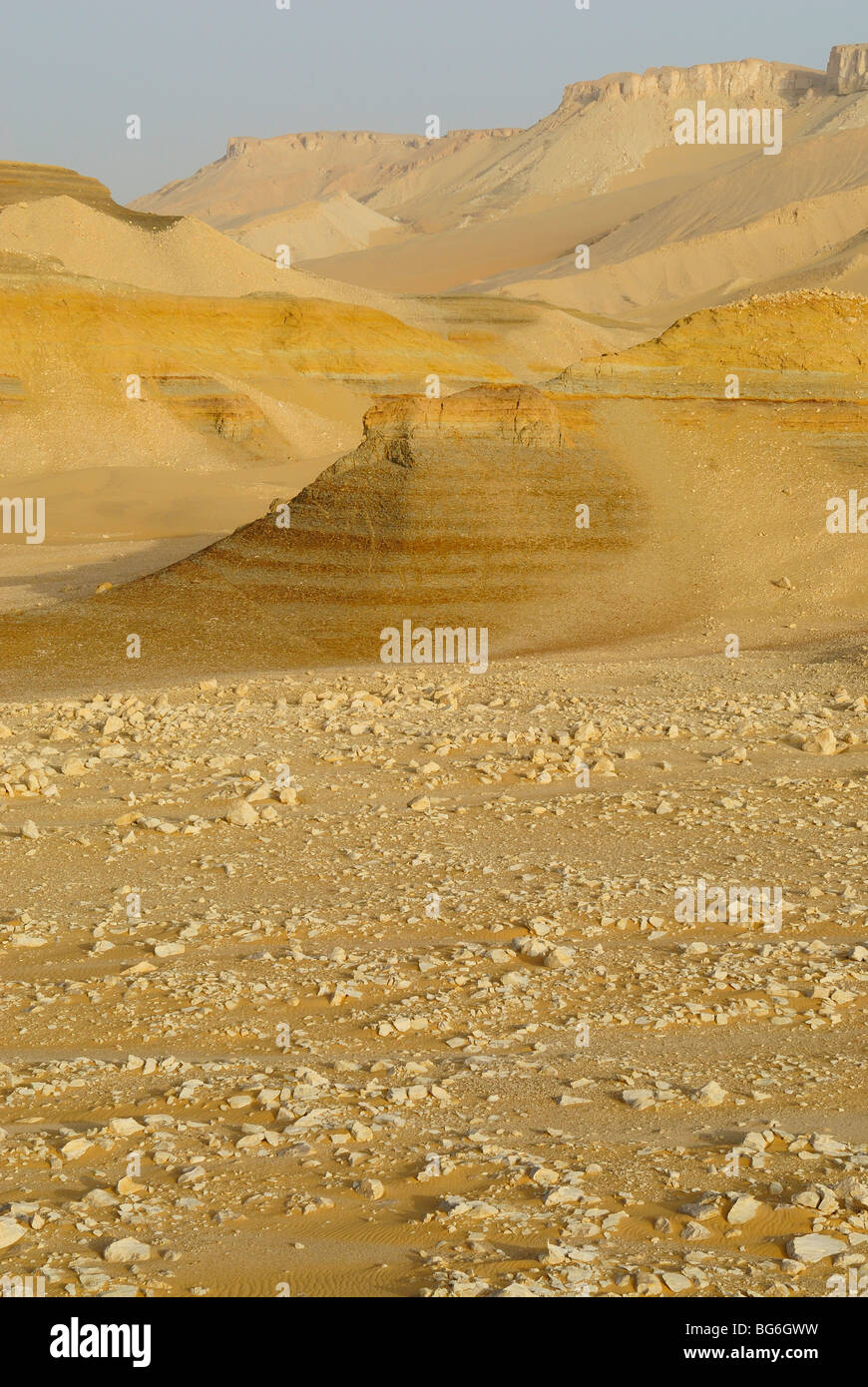 Colline di sabbia e rocce nel deserto occidentale di Egitto Foto Stock