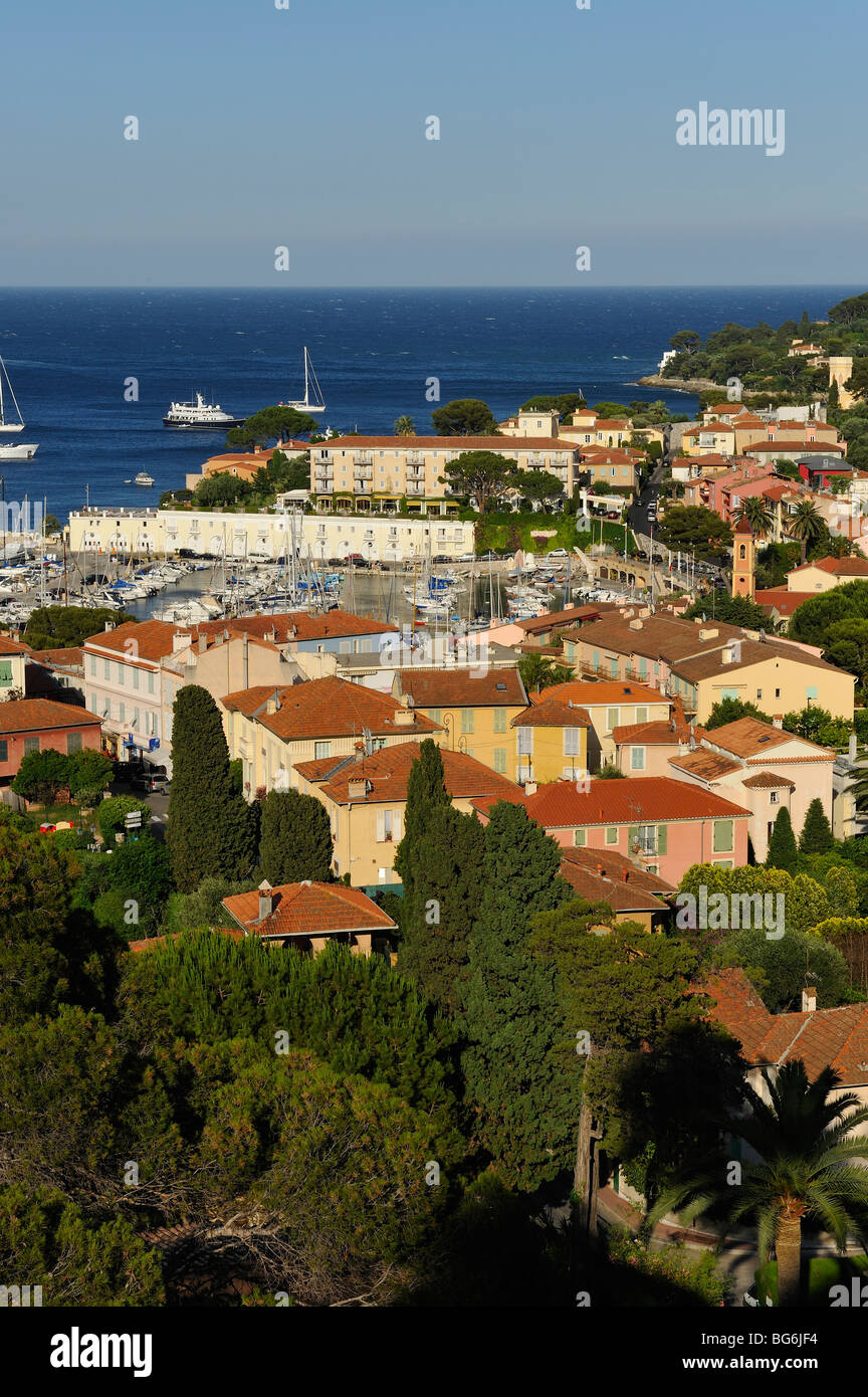 Vista sulla città di Saint Jean Cap Ferrat, Francia, Mare Mediterraneo Foto Stock