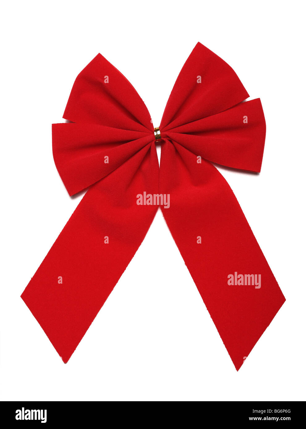 Natale Rosso Bow isolato su sfondo bianco con percorso di clipping. L'oggetto perfetto per la tua opera d'arte. Foto Stock