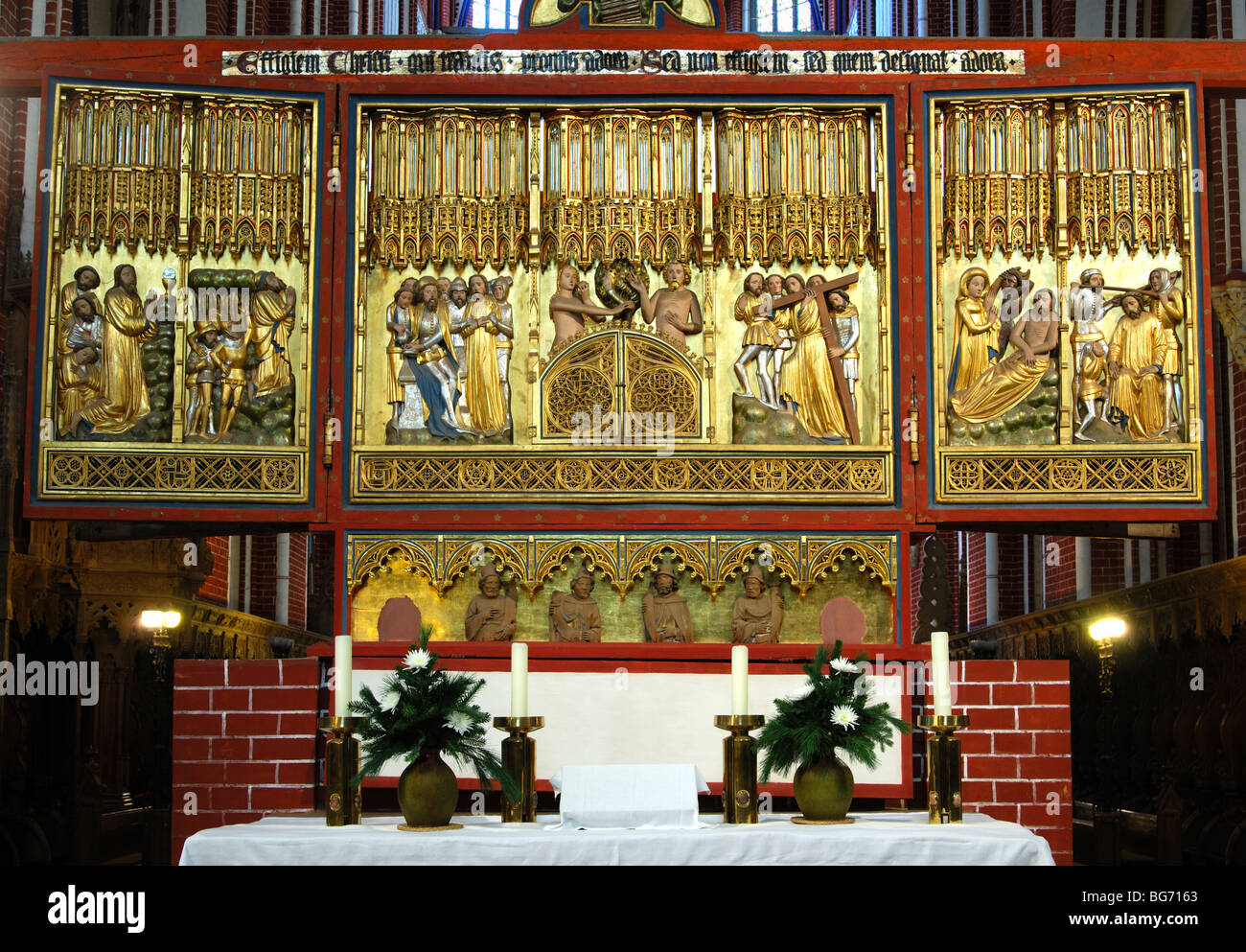 Le raffigurazioni sul lato di Cristo della facciata doppia croce altare, Muenster Bad Doberan, Meclemburgo-Pomerania, Germania Foto Stock