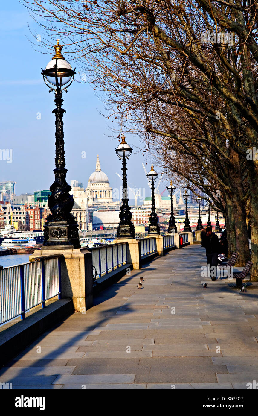 Vista della cattedrale di San Paolo dalla sponda sud del Tamigi a Londra Foto Stock