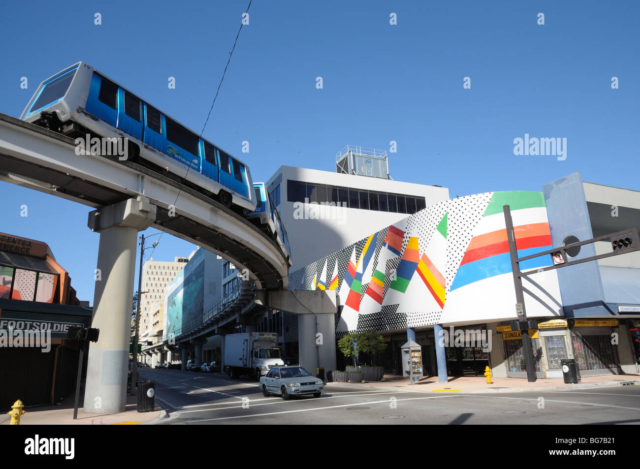 Scena di strada del centro cittadino di Miami, Florida USA Foto Stock