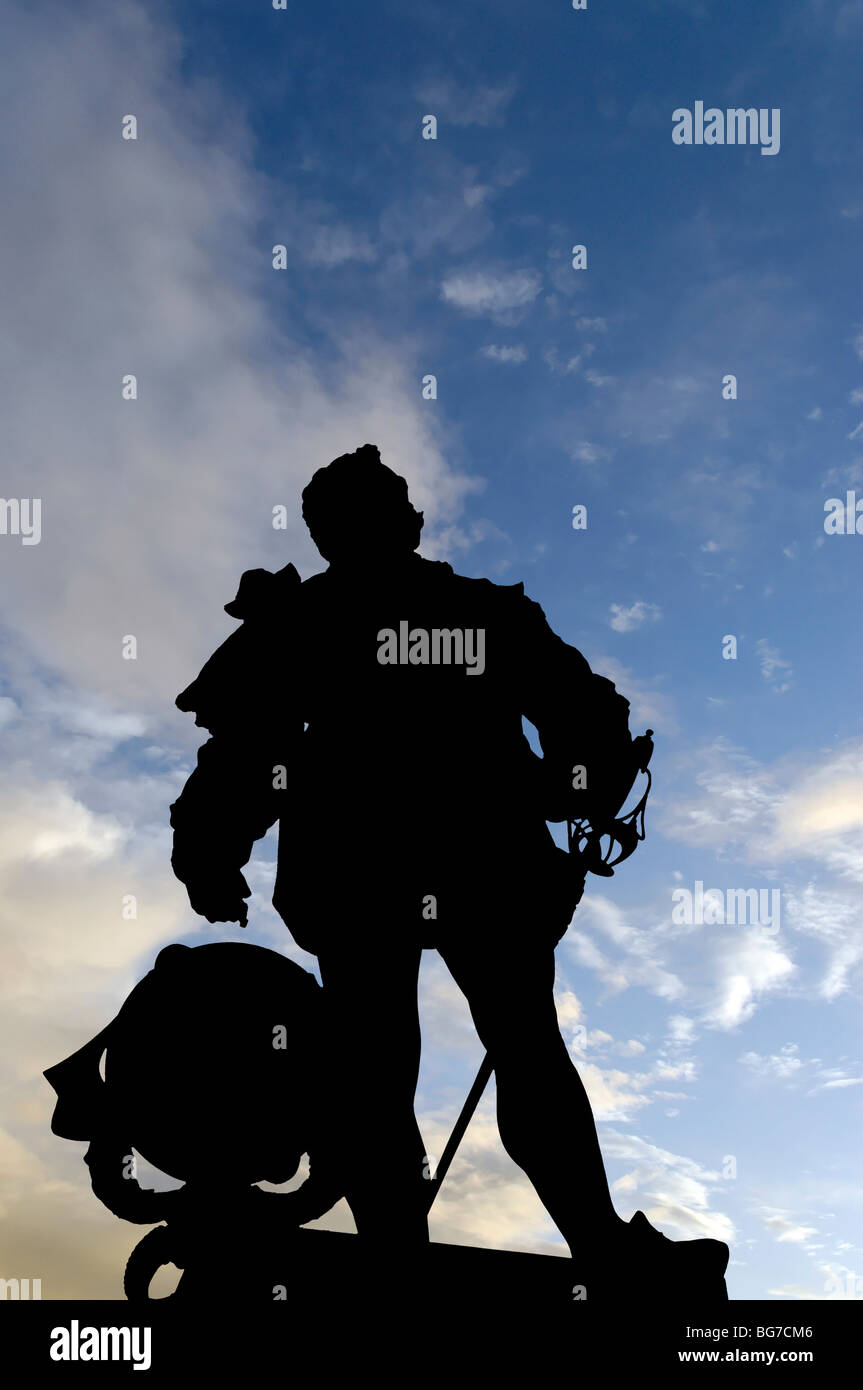 Silhouette di Francis Drake Plymouth Foto Stock