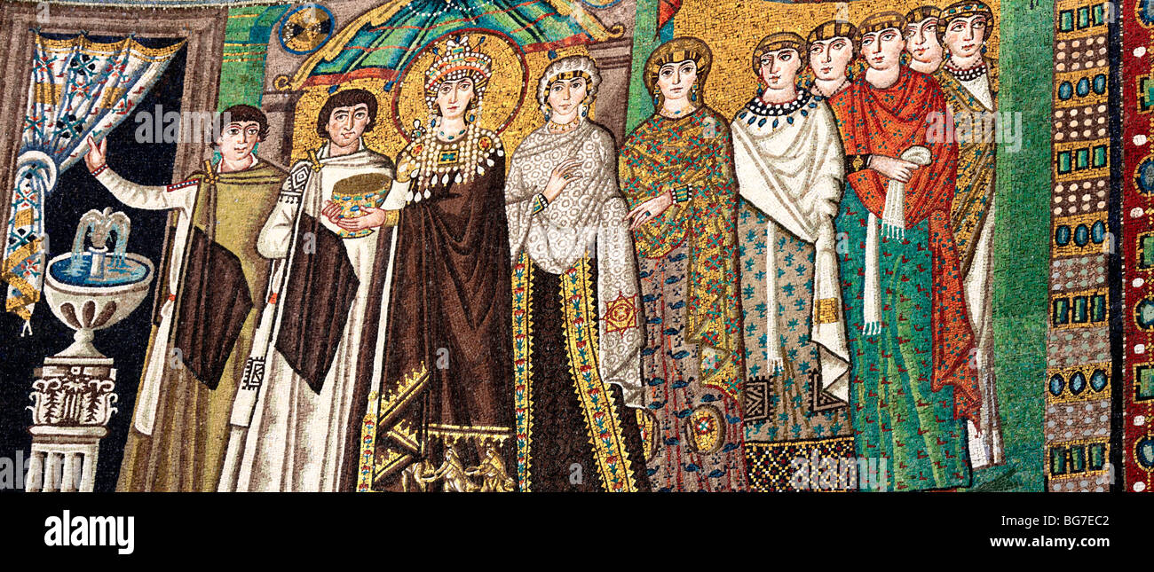 Mosaico in San Vitale, sito Patrimonio Mondiale dell'UNESCO, Ravenna, Emilia Romagna, Italia Foto Stock