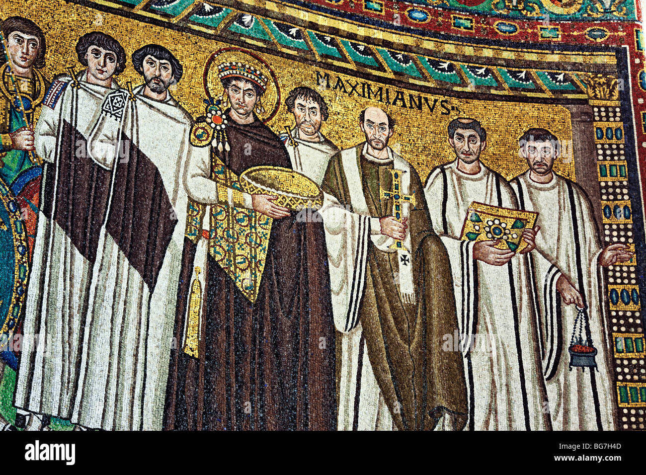 Mosaico in San Vitale (547), il sito Patrimonio Mondiale dell'UNESCO, Ravenna, Emilia Romagna, Italia Foto Stock