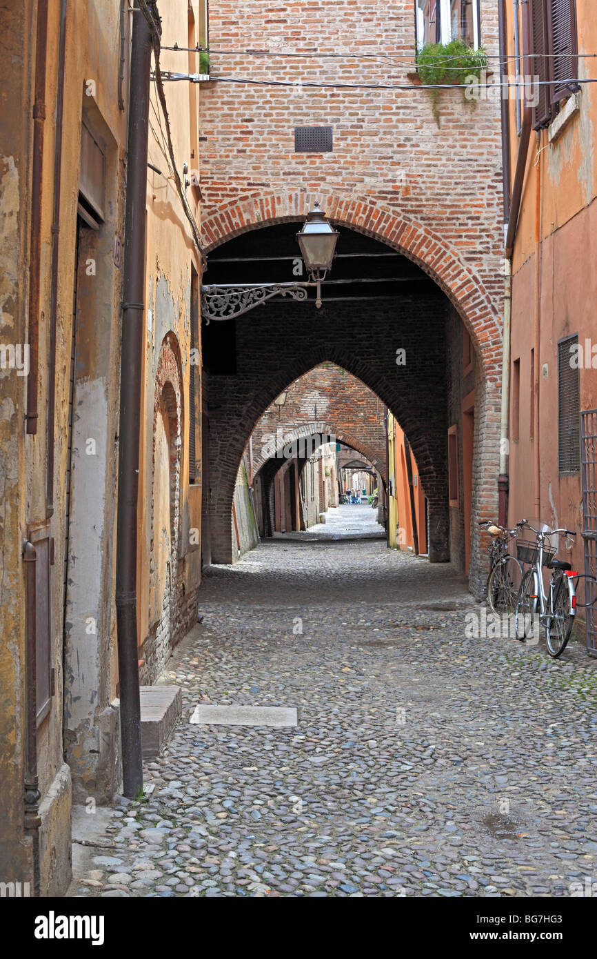 Via medievale Via delle Volte, Ferrara, Sito Patrimonio Mondiale dell'UNESCO, Emilia Romagna, Italia Foto Stock