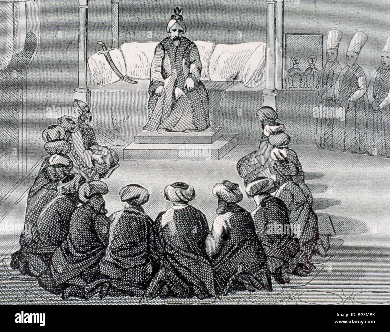 Impero Ottomano. La Turchia. Pubblico prima del Gran Visir. Incisione del XIX secolo. Foto Stock