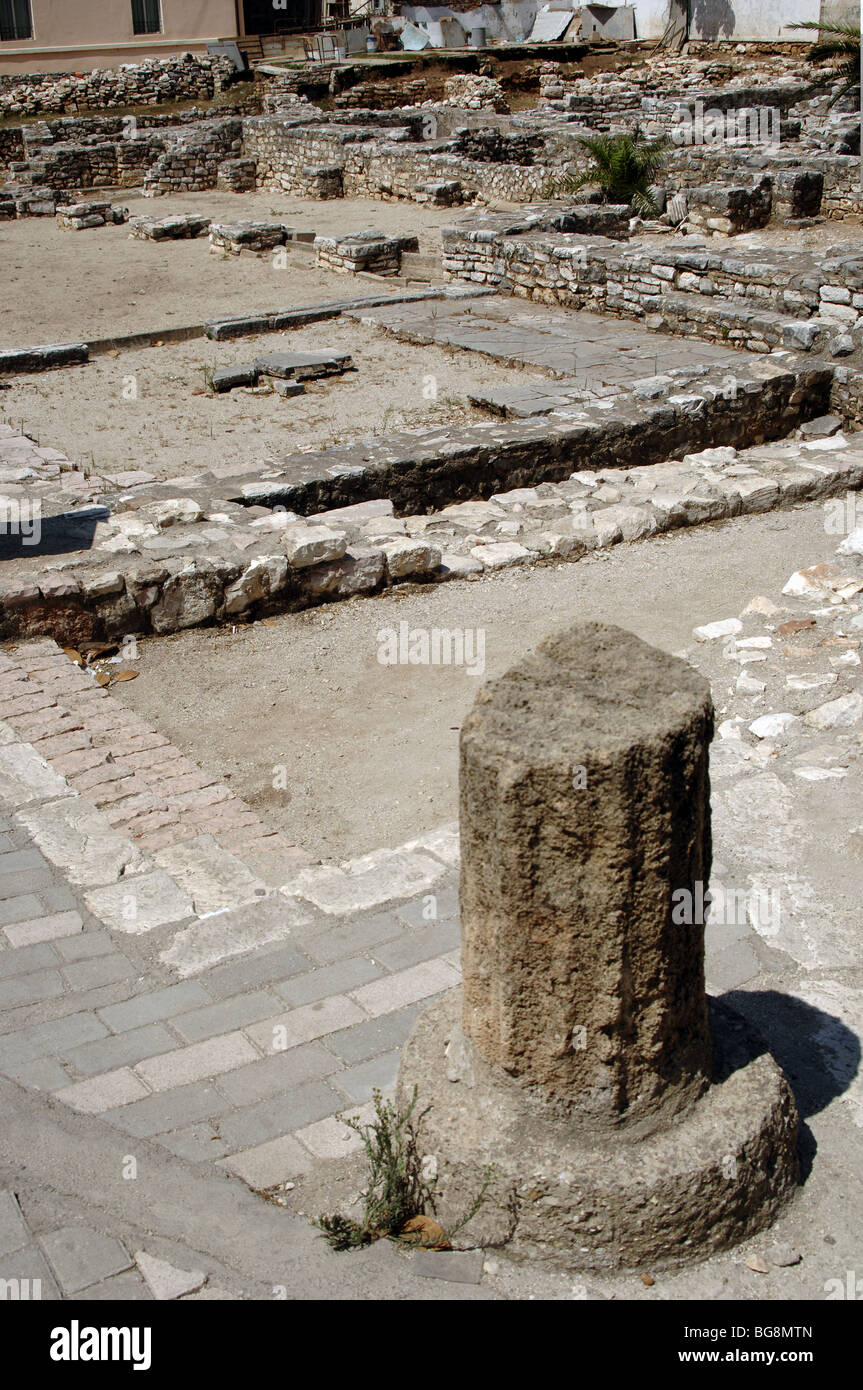 Arte Ebraica. Repubblica di Albania. Reperti archeologici dell'antica Sinagoga risalente al V-VI. Saranda. Foto Stock