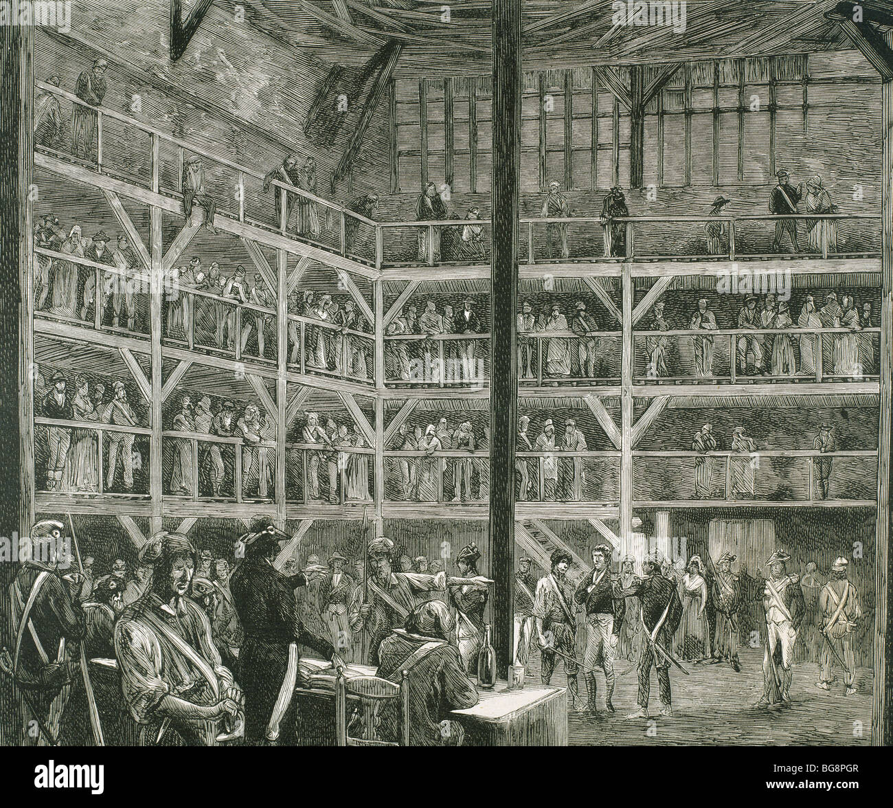 Rivoluzione francese. Abbey room dove il tribunale rivoluzionario terrà le sue sessioni nel 1793. Incisione di Capuz. XIX secolo. Foto Stock