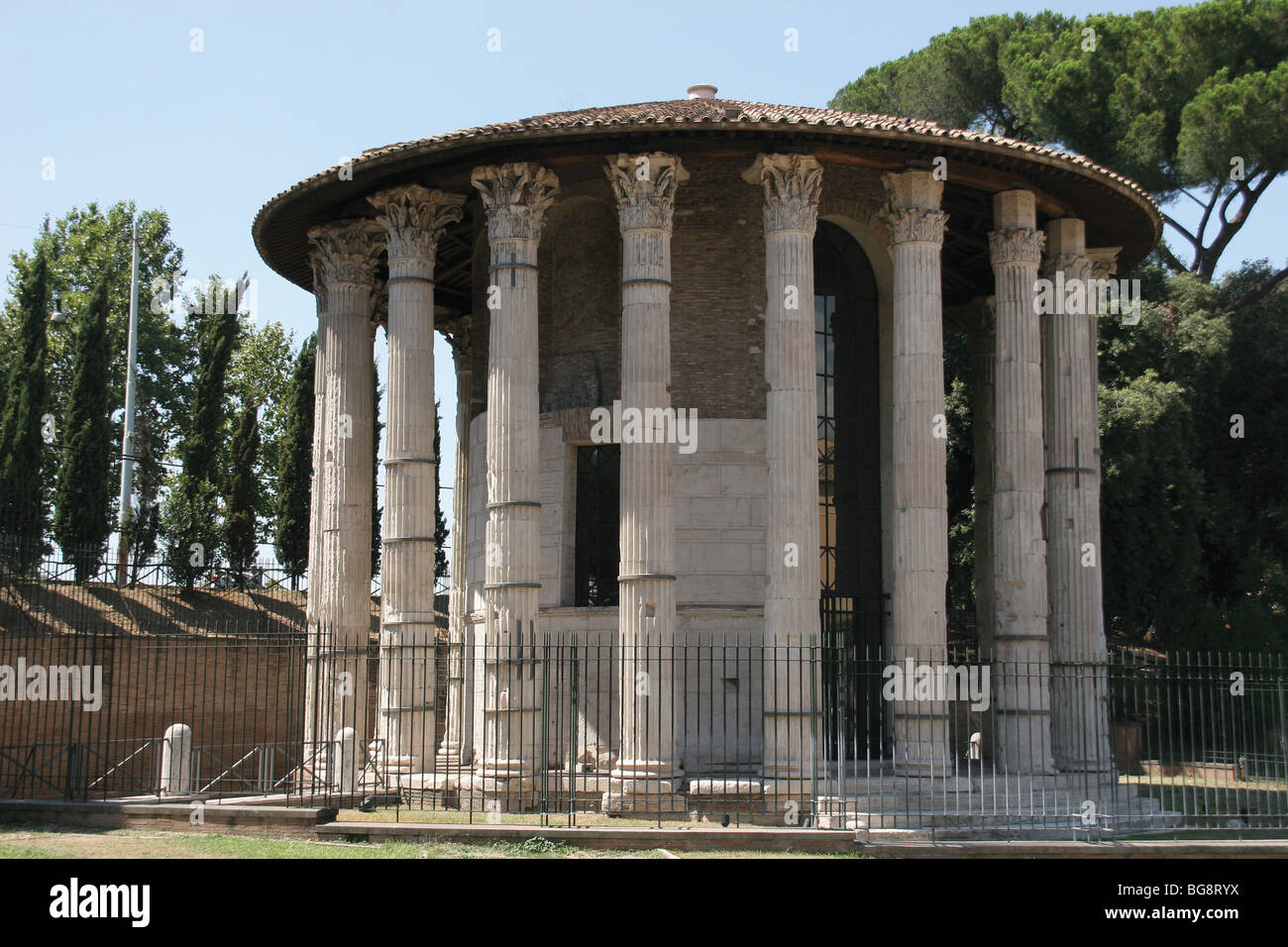 Arte romana. La circolare tempio di Ercole Vincitore. Foro Boario. Itay. Roma. Foto Stock
