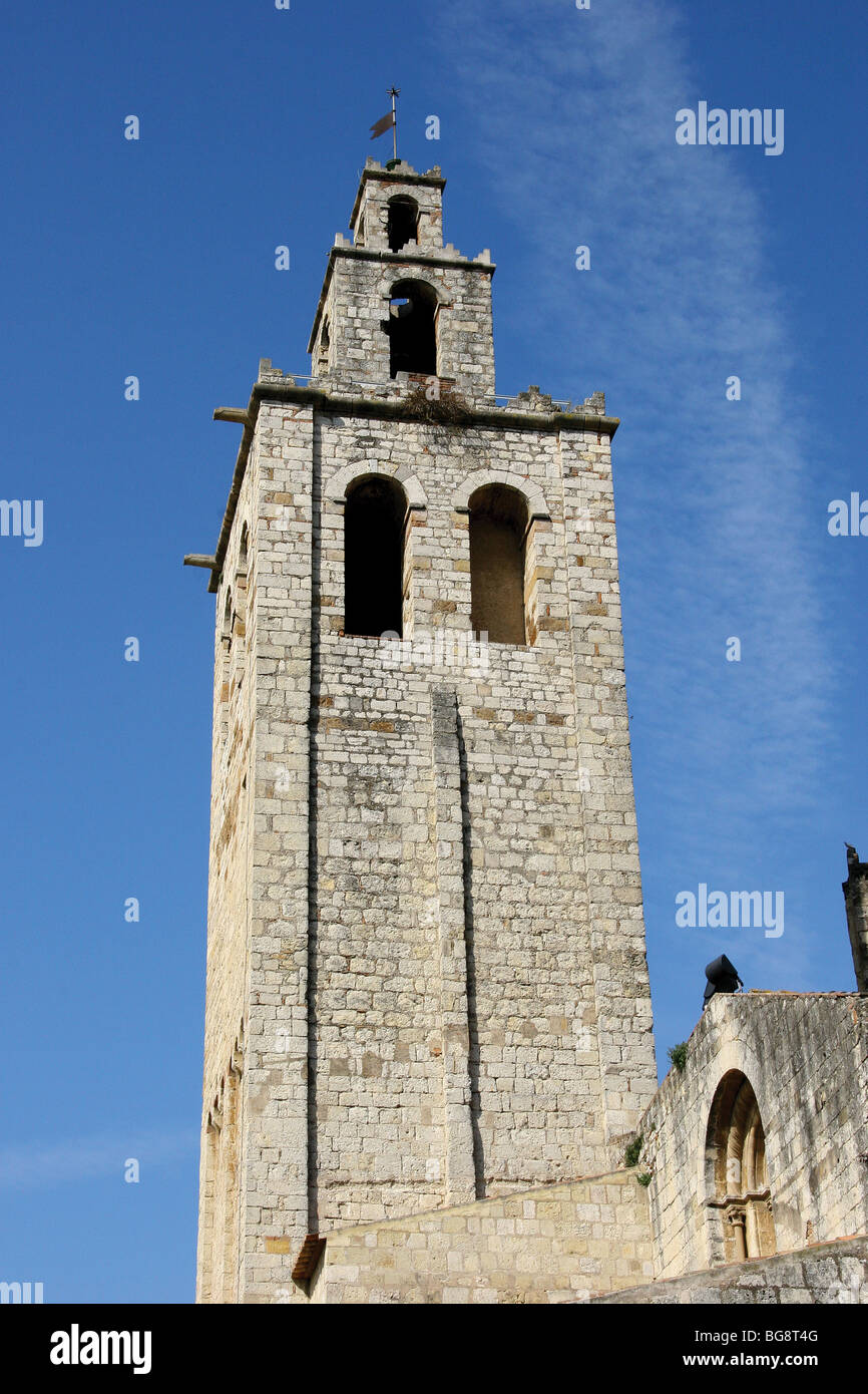 Arte romanica. Il Royal Monastero benedettino di Sant Cugat. Torre Campanaria. Sant Cugat del Valles. La Catalogna. Spagna. Foto Stock
