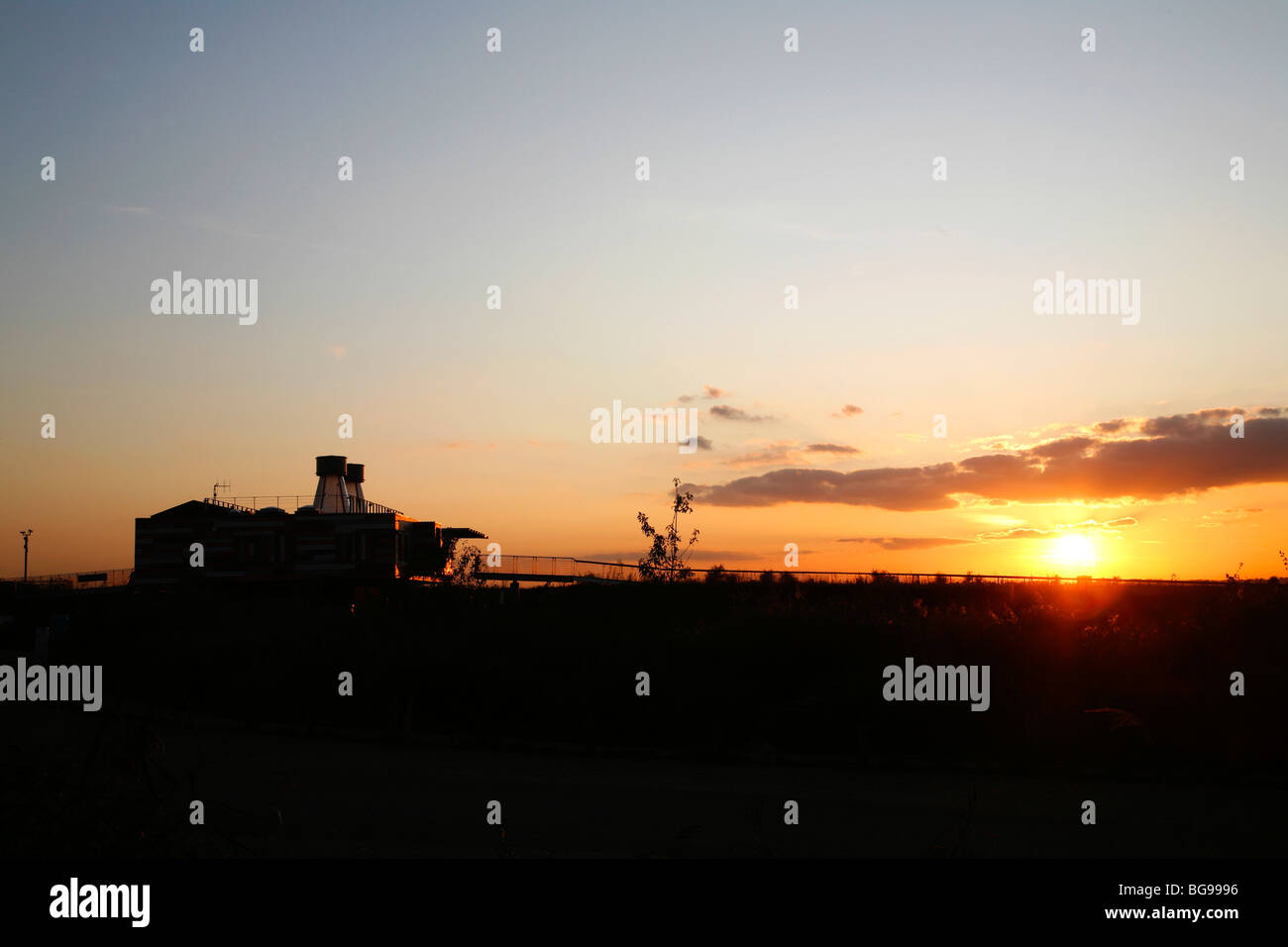 Tramonto sul RSPB centro sul Averley paludi, Hereford, London, Regno Unito Foto Stock