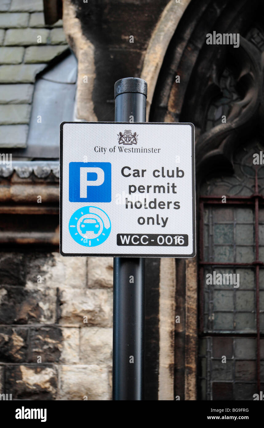 Un car club simbolo di parcheggio nella città di Westminster, Londra UK. Foto Stock