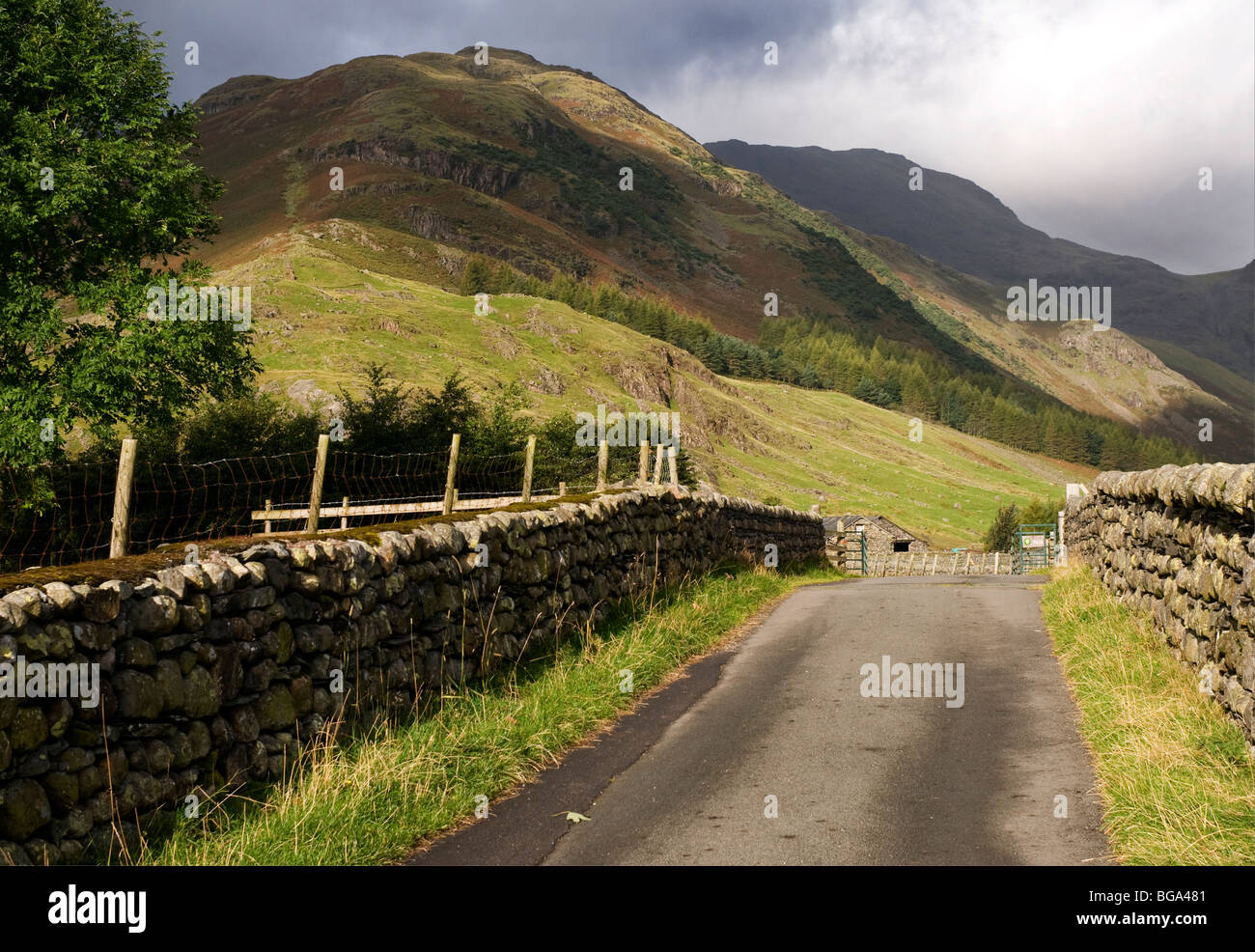 Camminare verso la cresta conosciuta come "La Band" verso Bowfell, Lake District, Cumbria, Regno Unito Foto Stock