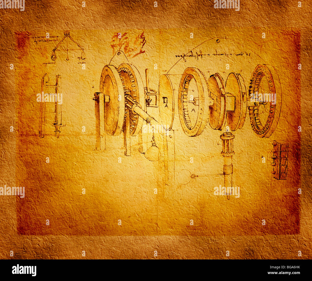 Computer studi avanzato di ingranaggi dentati per un igrometro da Leonardo da Vinci 1485 penna e inchiostro Foto Stock