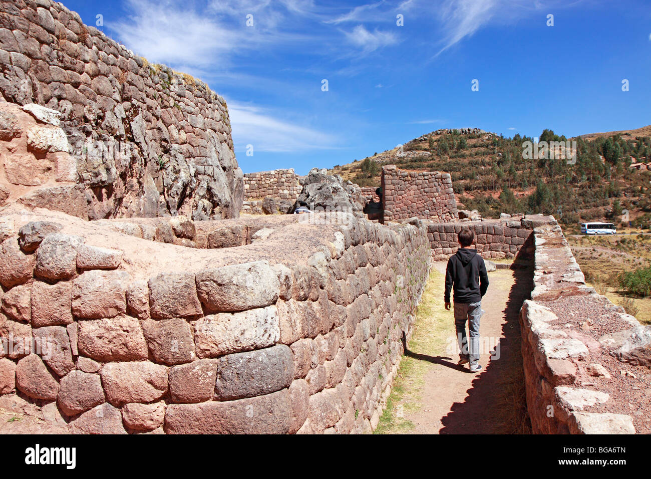 Rovine Inca di Puka Pukara, Cuzco, Andes, Perù, Sud America Foto Stock