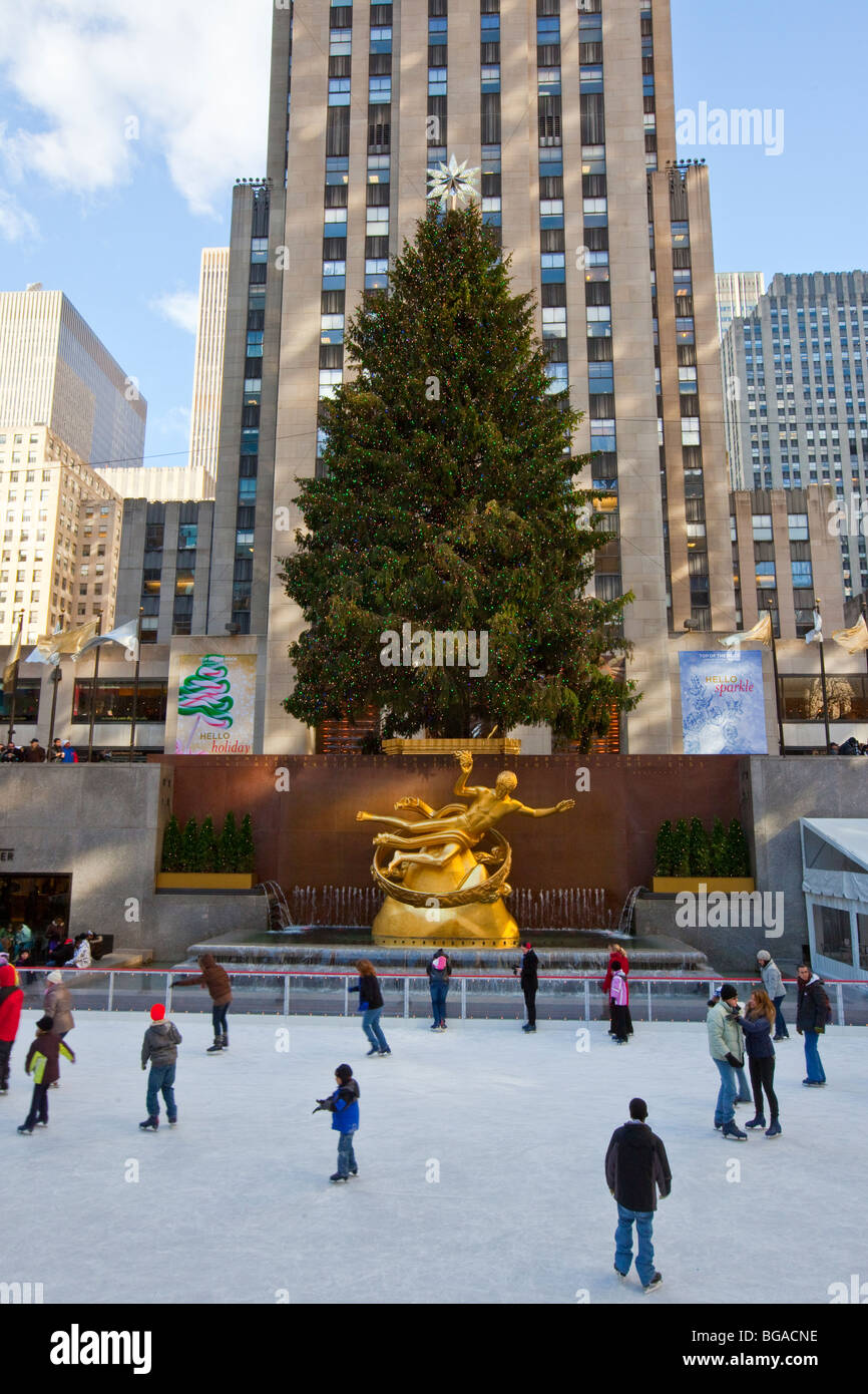 Natale al Rockefeller Center di Manhattan, New York City Foto Stock