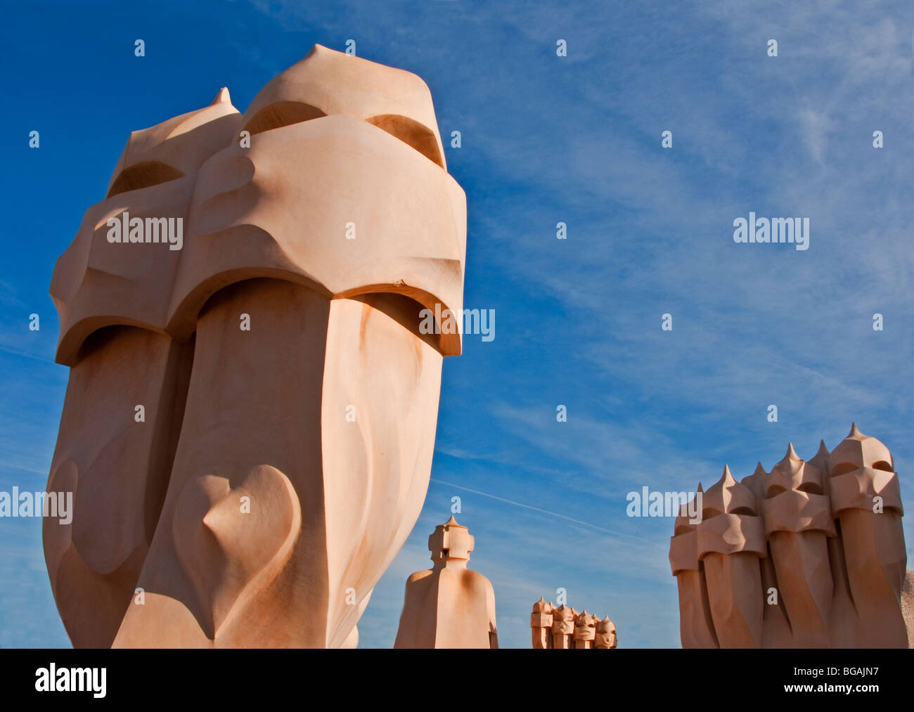 Antoni Gaudi scultura sul tetto del Museo La Pedrera di Barcellona Foto Stock