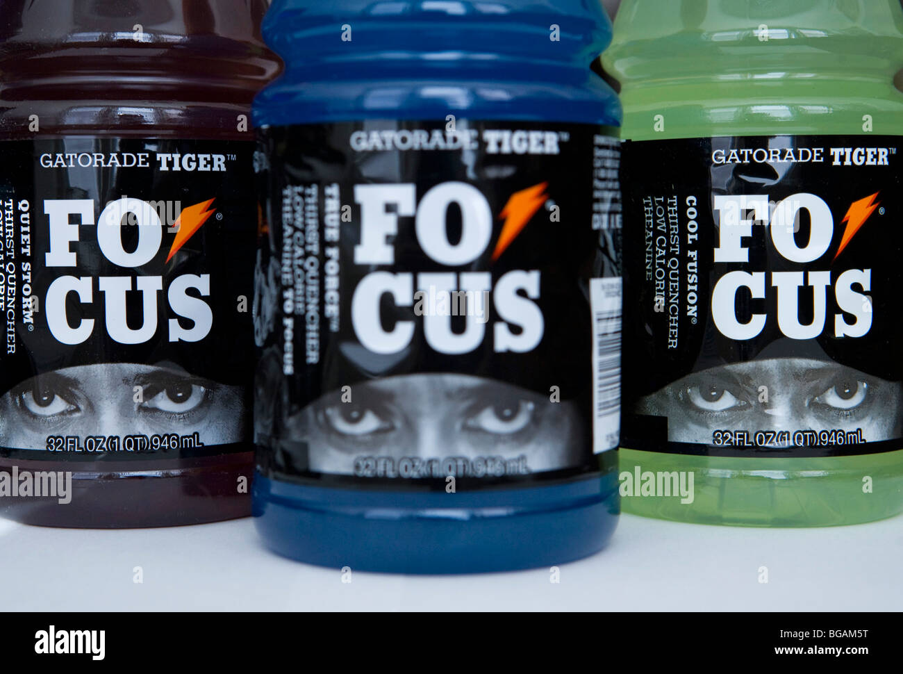 Le bottiglie delle ora interrotto Tiger Woods Gatorade bere. Foto Stock
