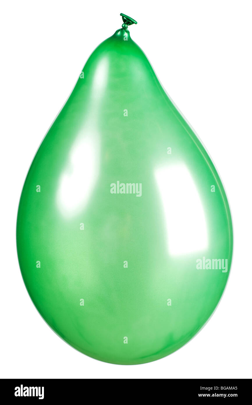 Gonfiato il palloncino verde isolato su bianco con tracciato di ritaglio Foto Stock
