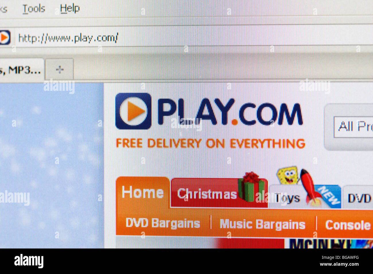 Screenshot della ormai defunta play.com rivenditore online sito web che mostra il logo di natale e sulla scheda per solo uso editoriale Foto Stock