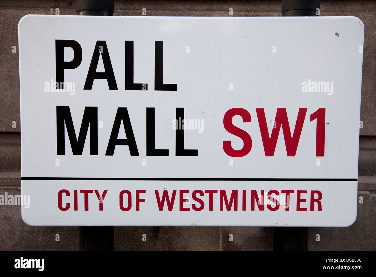 Un cartello stradale per Pall Mall, SW1, Londra. Foto Stock