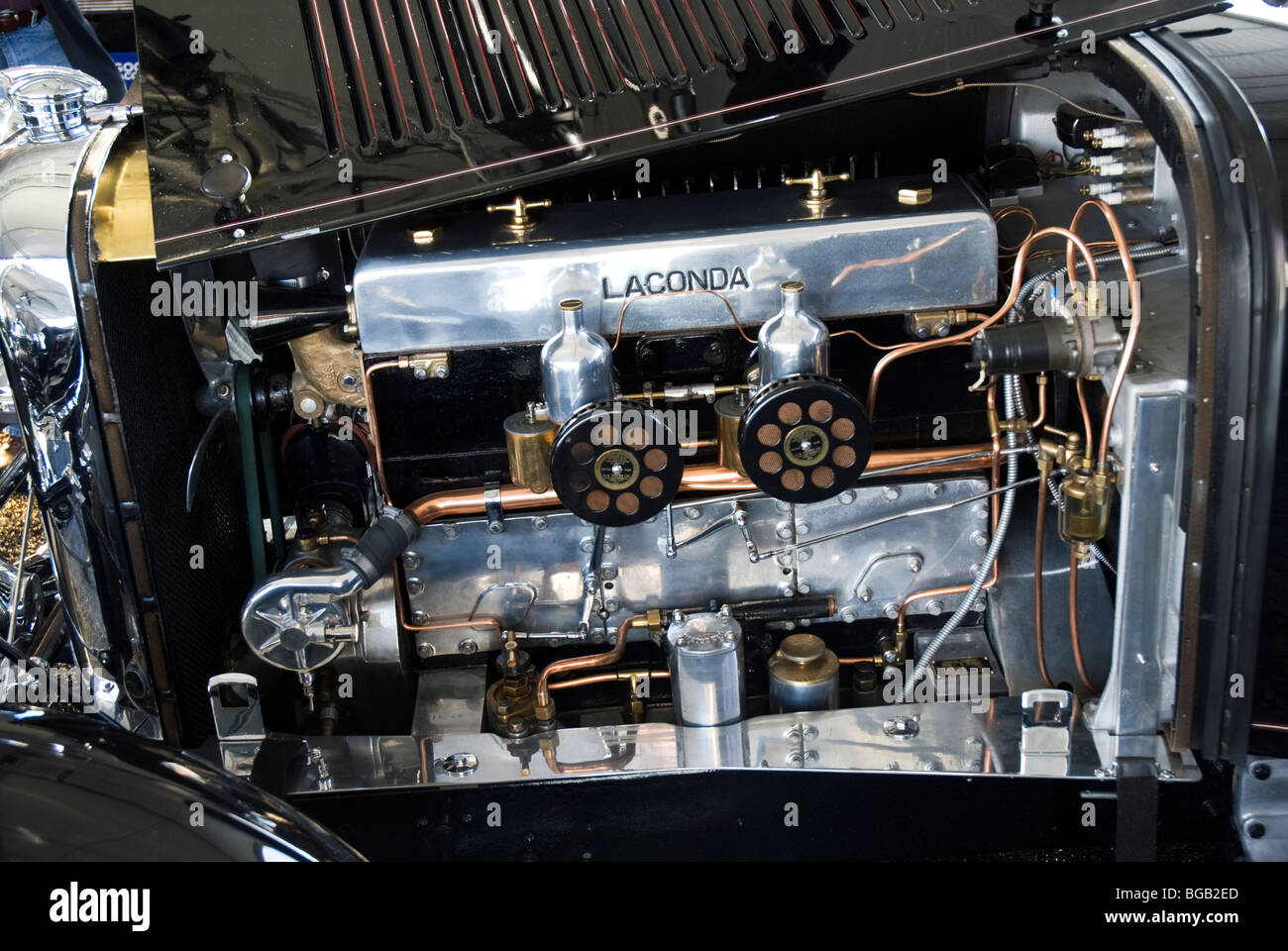 L'immacolato vano motore di un 1933 Lagonda a 3 litro Tourer. Foto Stock