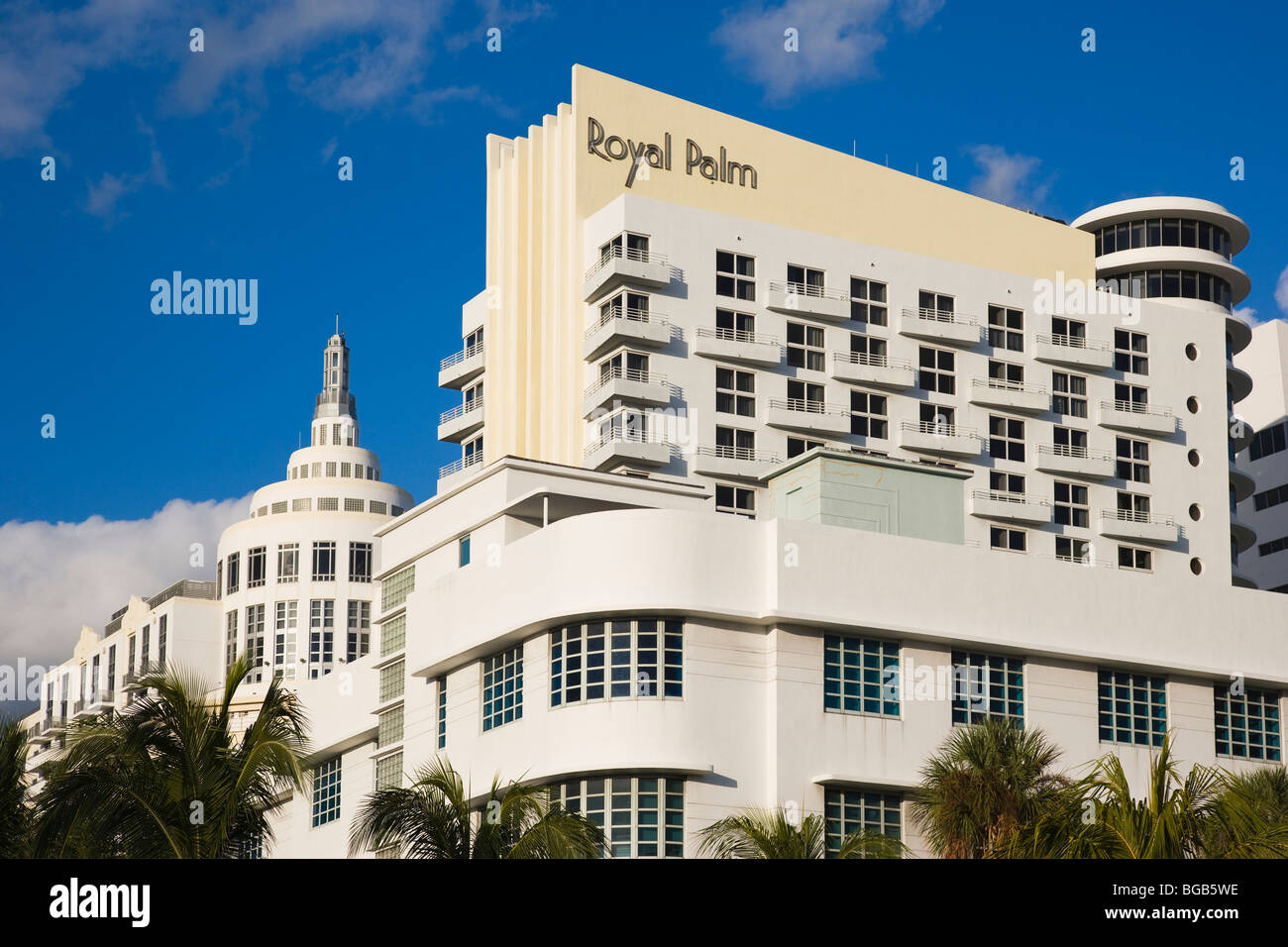 Royal Palm Hotel e altri edifici, South Beach, Miami, FL, Stati Uniti d'America Foto Stock