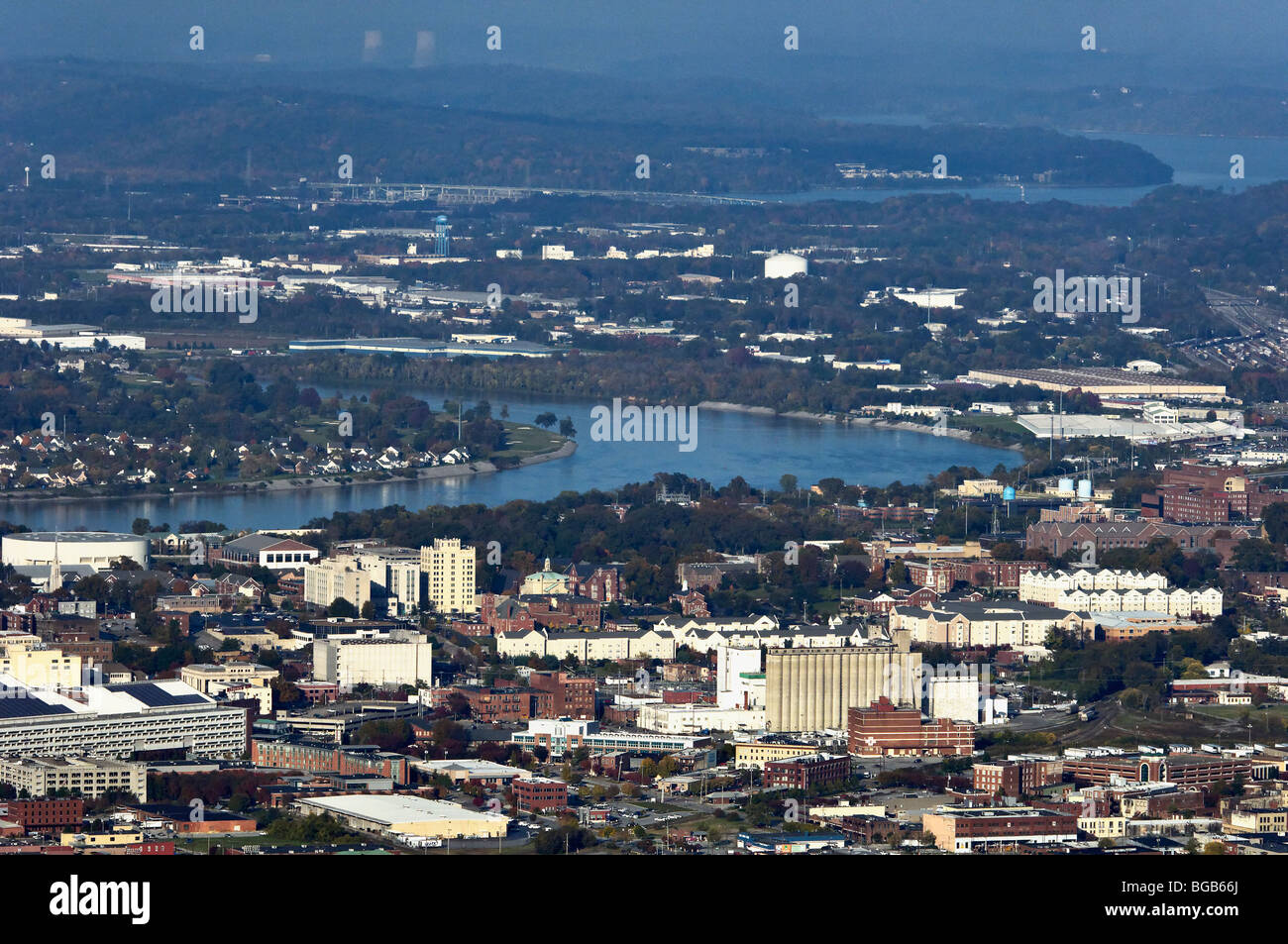 Vista del fiume Tennesse e la città di Chattanooga nel Tennessee da Lookout Mountain Foto Stock