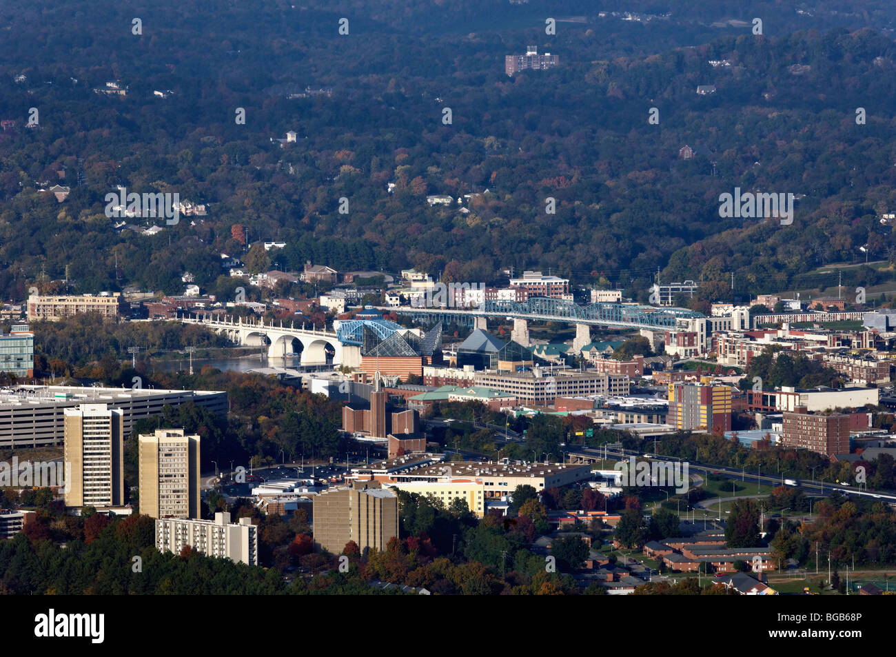 Vista della città di Chattanooga nel Tennessee da Lookout Mountain Foto Stock