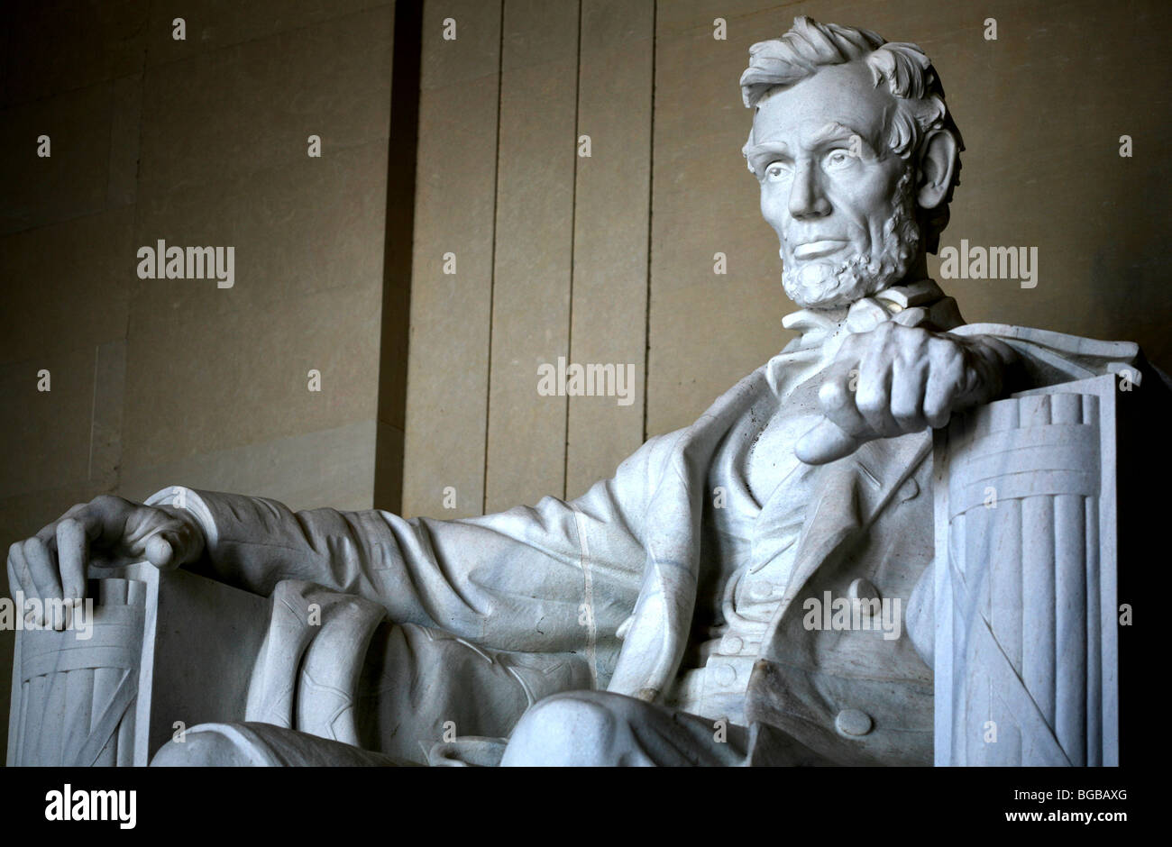 Stati Uniti d'America, Washington DC, il Lincoln Memorial, il Mall, Abraham Lincoln statua. Foto Stock