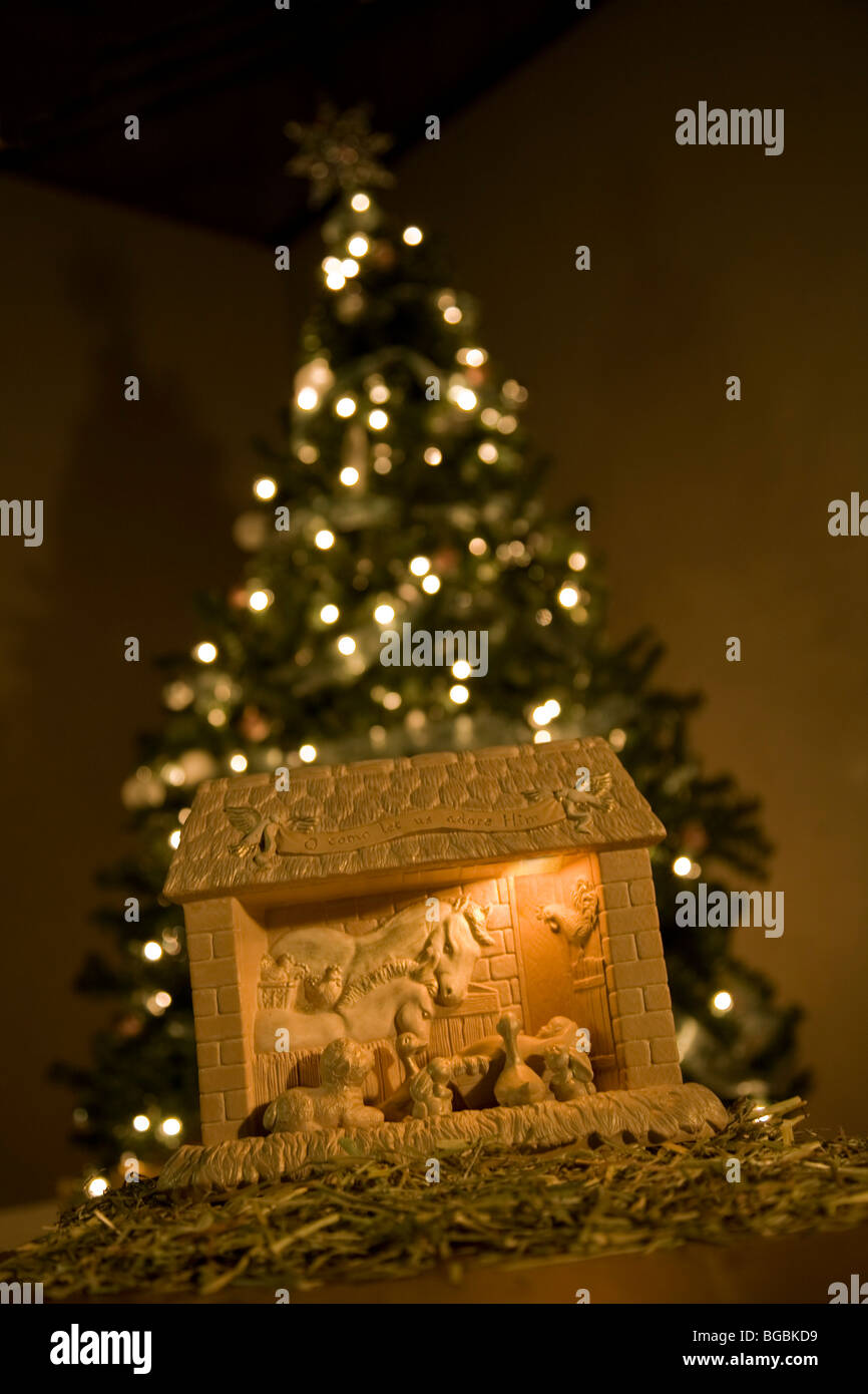 Un di legno scena della natività Foto Stock