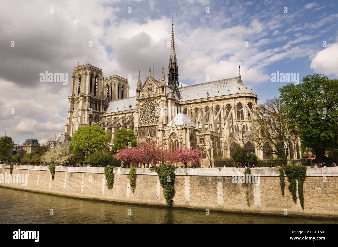 Vista della cattedrale di Notre Dame di fronte alla Senna a Parigi. Foto Stock