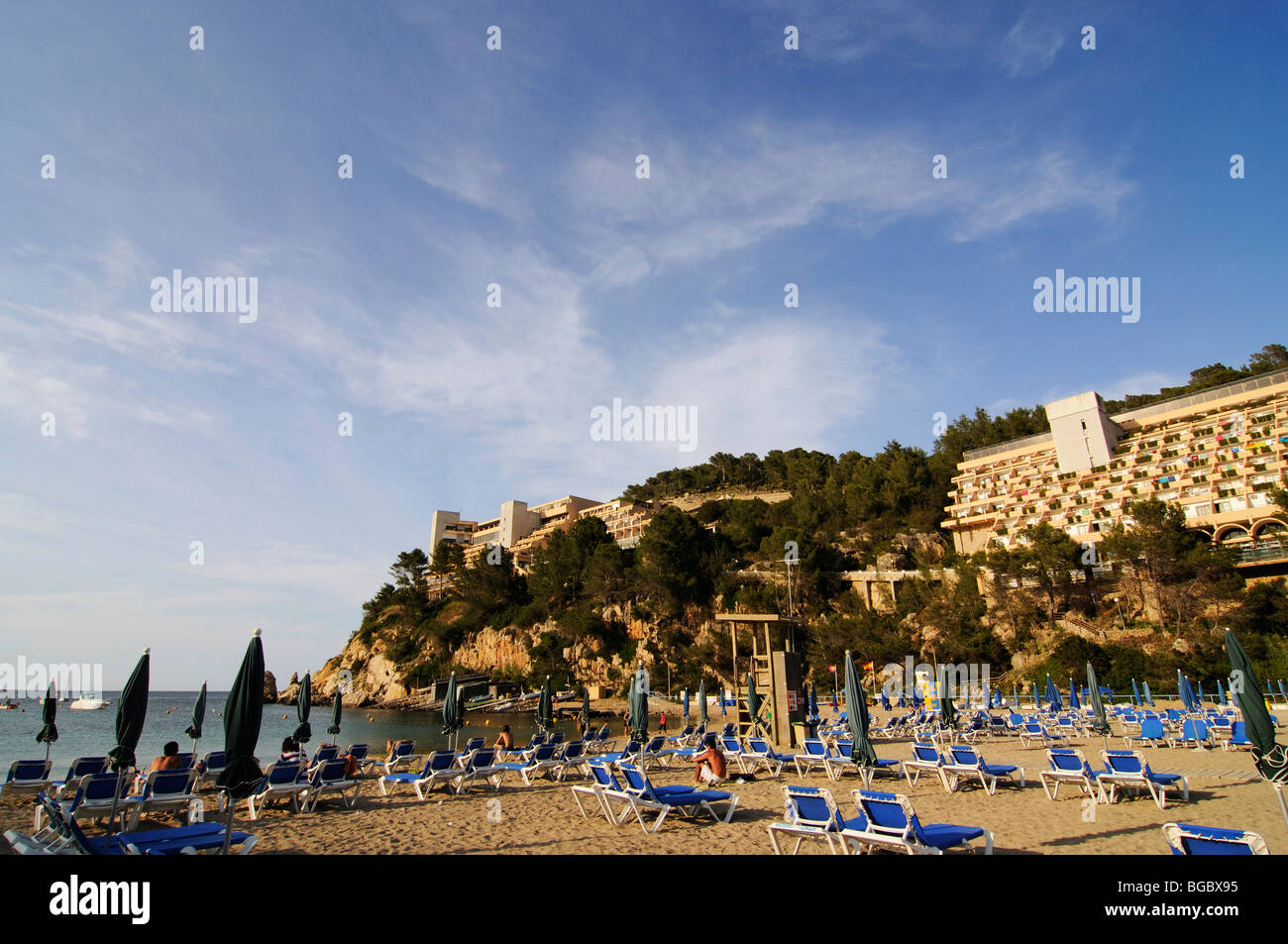 Spiaggia, Puerto de San Miguel, Ibiza, Isole di pino, isole Baleari, Spagna, Europa Foto Stock