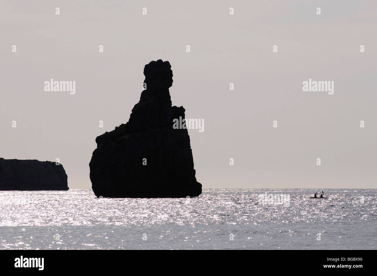 Rock, Cala Benirras, Porto di San Miguel, Ibiza, Isole di pino, isole Baleari, Spagna, Europa Foto Stock