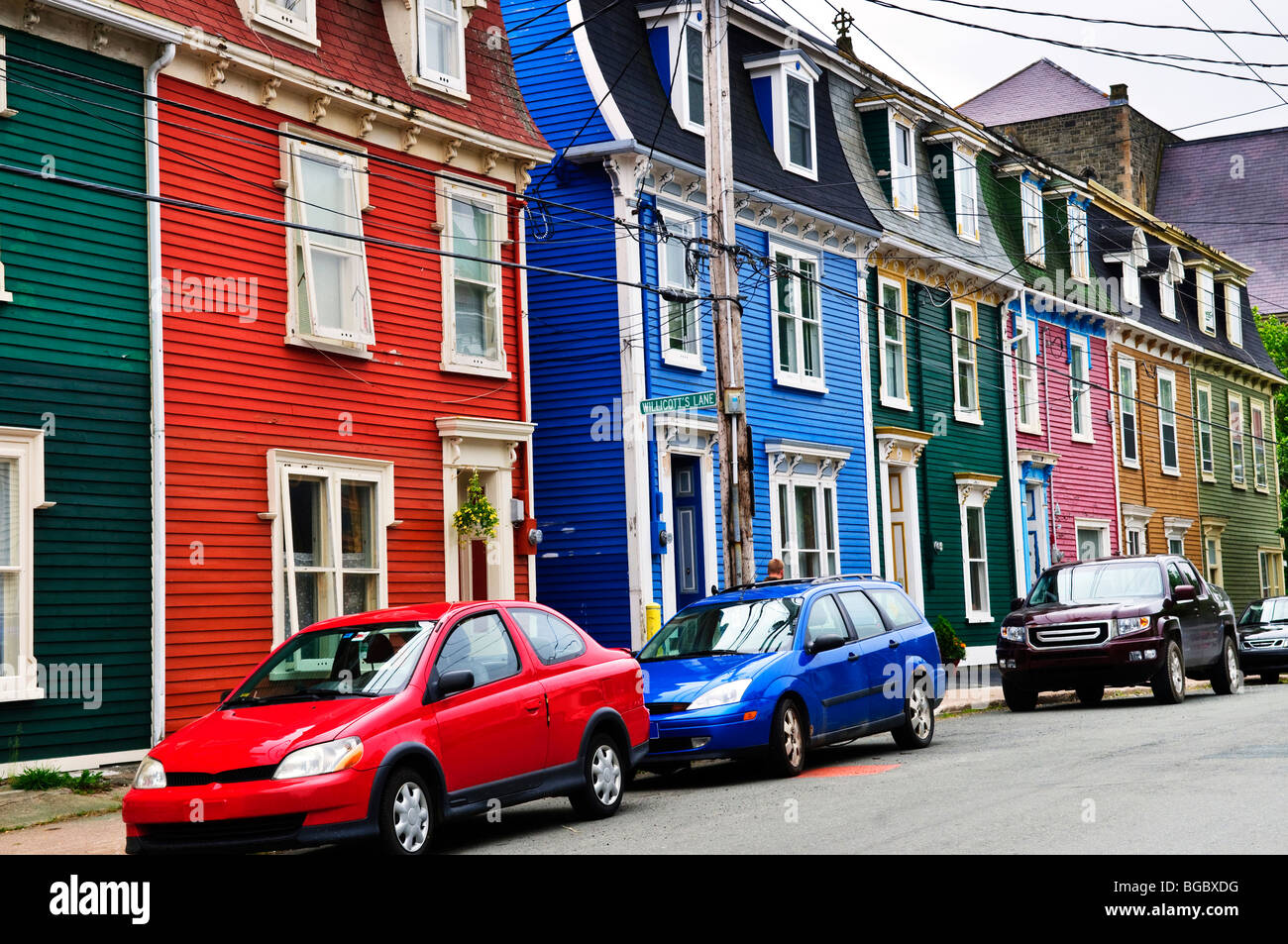 Case colorate in San Giovanni, Terranova, Canada Foto Stock