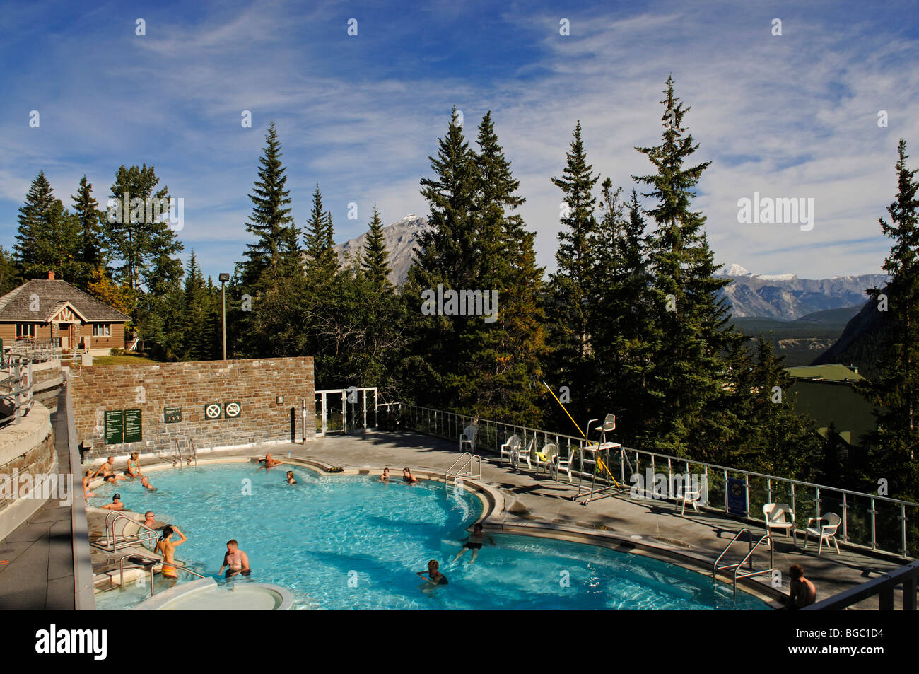 Banff Upper Hot Springs, il Parco Nazionale di Banff, Alberta, Canada Foto Stock