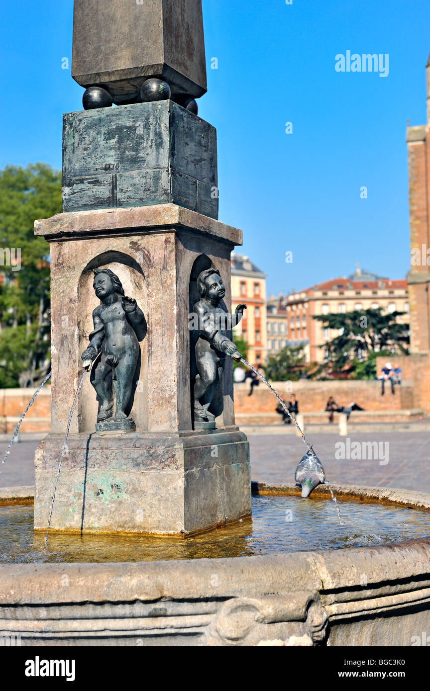 La fontana a Saint Etienne square, Toulouse, Francia. Foto Stock