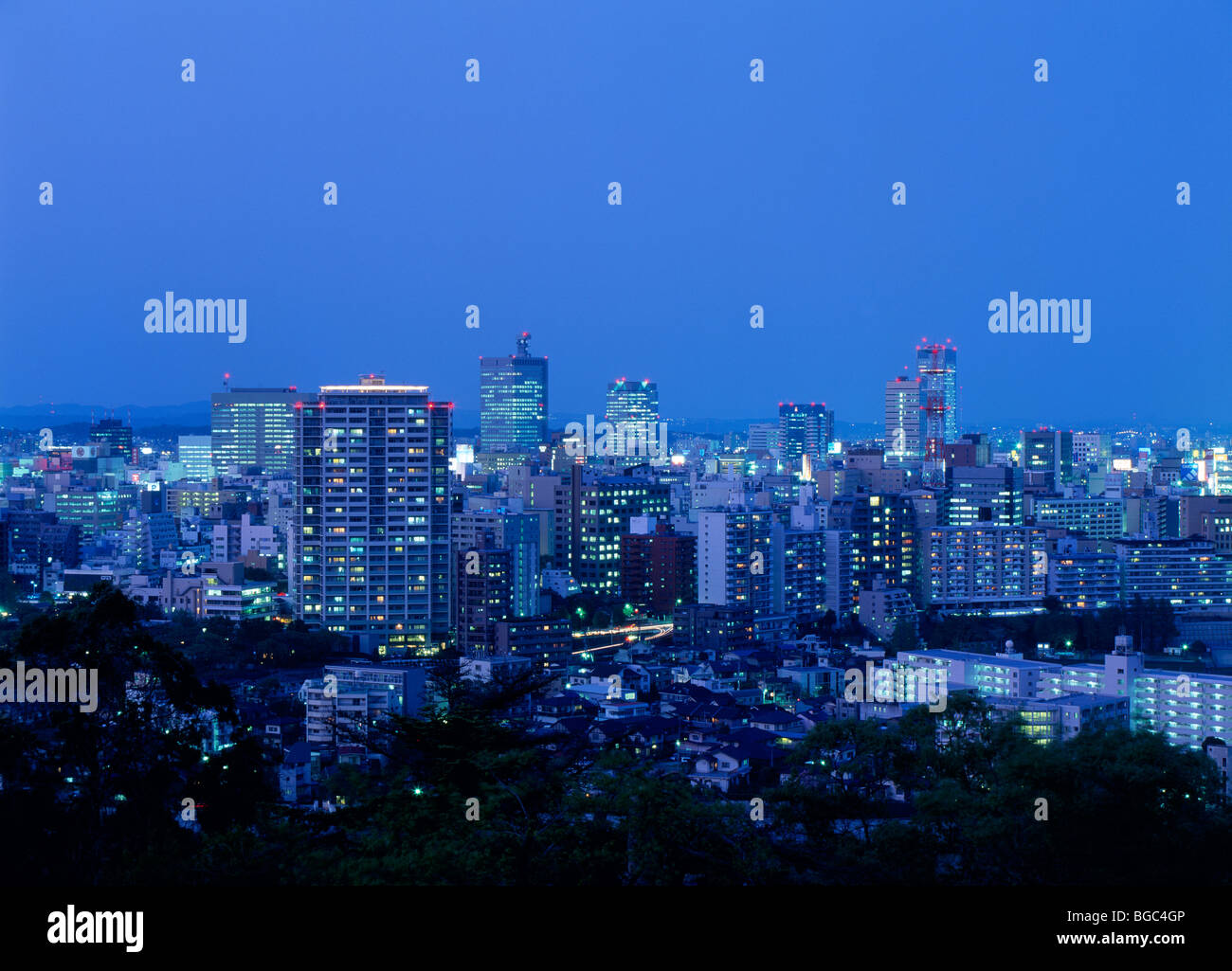 Vista notturna di Sendai, Sendai Miyagi, Giappone Foto Stock