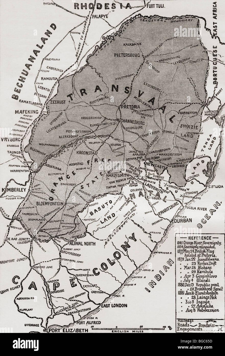 Mappa delle Repubbliche di Boer alla fine del XIX secolo. Foto Stock