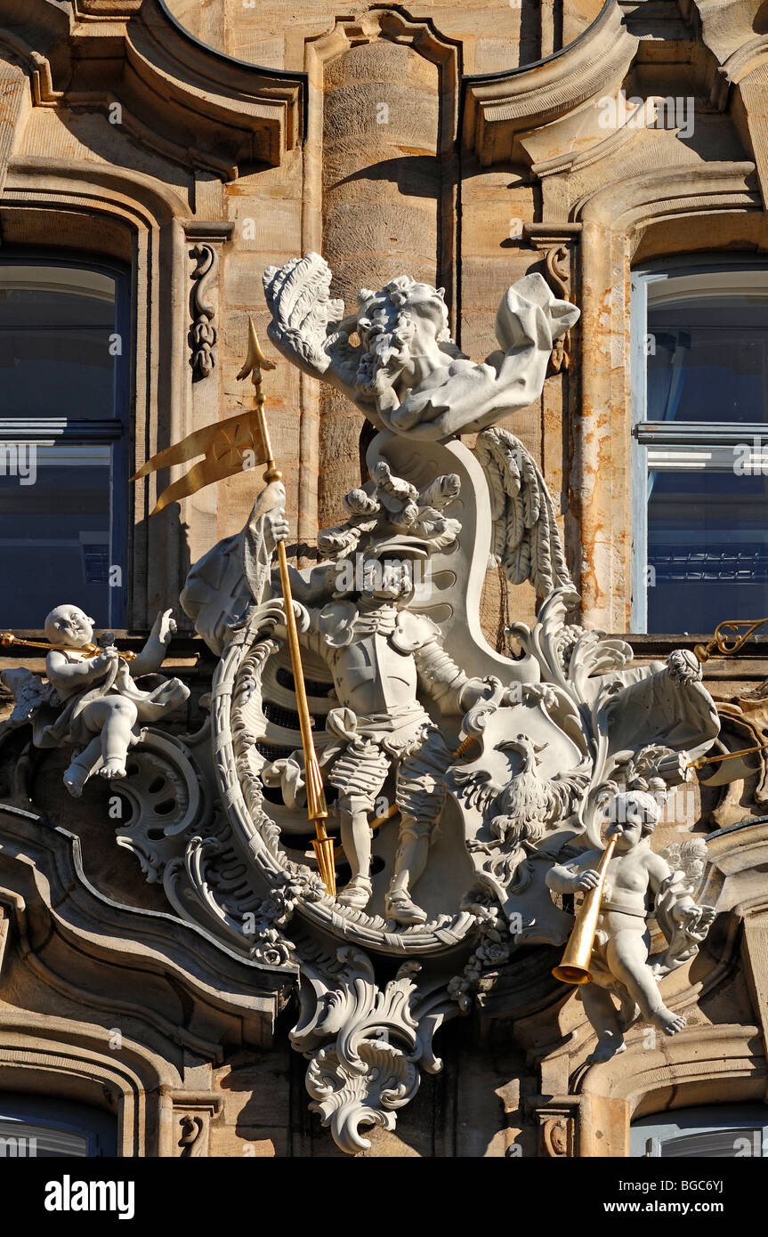 Stemma della città, del XVIII secolo, di Bamberg presso il Municipio della Città Vecchia, Obere BRUECKE 1, Bamberg, Alta Franconia, Baviera, Germania, Foto Stock