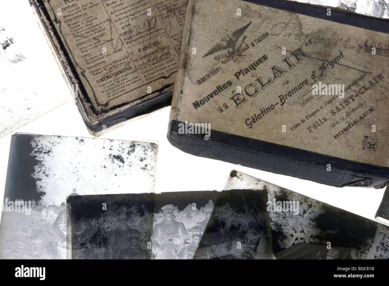 Vecchia esposta di bromuro di argento gelatina negativi di vetro Foto Stock