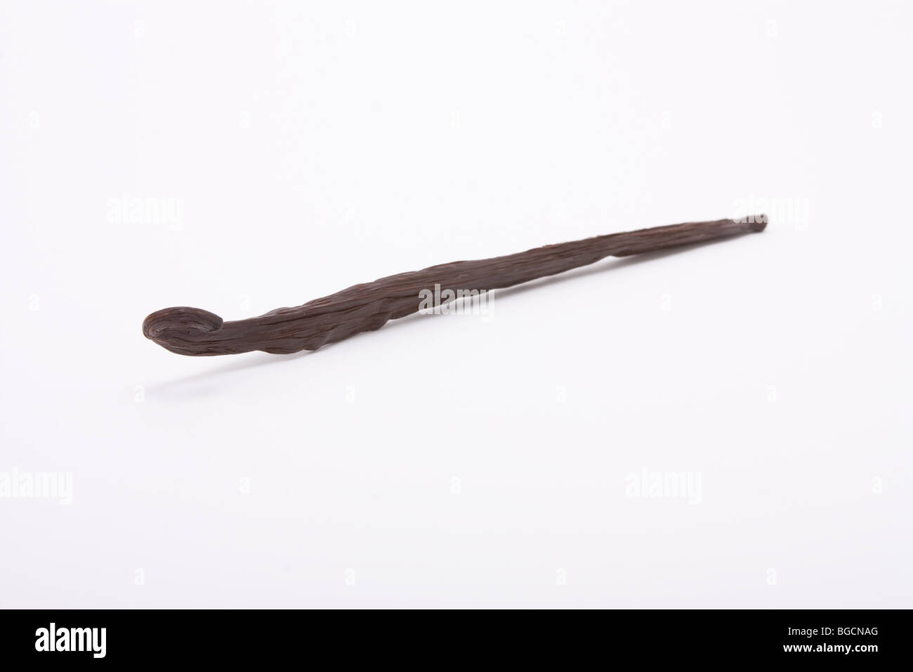 Unico baccello di vaniglia isolata contro uno sfondo bianco. Foto Stock