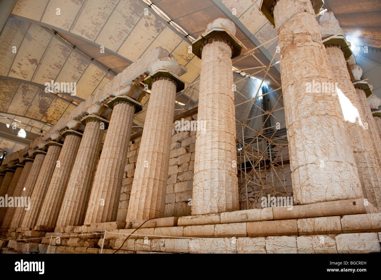 Restauro del tempio di Apollo a Peloponneso Foto Stock