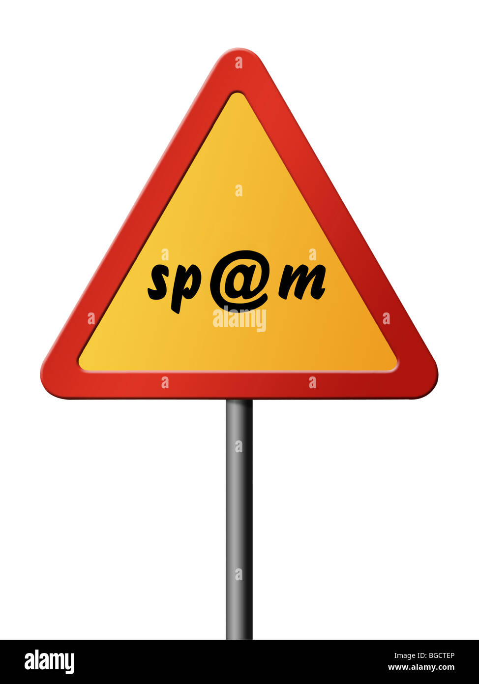 Lo spam simbolo giallo di avvertimento su sfondo bianco Foto Stock
